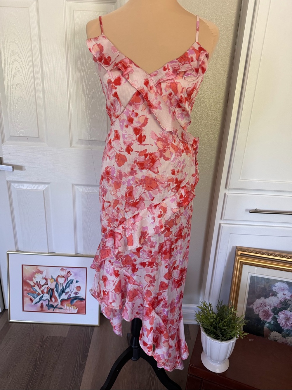 Floral Pink Ruffle Slip Dress - Picture 6 of 9